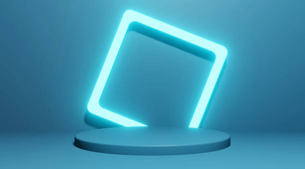 Abstract product presentation platform, podium stand with neon lights