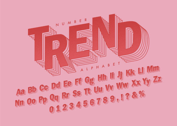 stockillustraties, clipart, cartoons en iconen met red halftone retro vintage angle layered font and number - fashionable