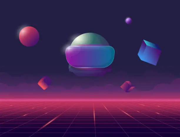 Vector illustration of VR helmet and metaverse