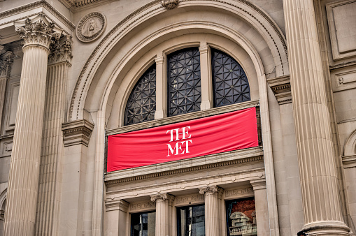 New York, New York - February 17, 2022 Exterior signage of the Metropolitan Museum of Art in NYC