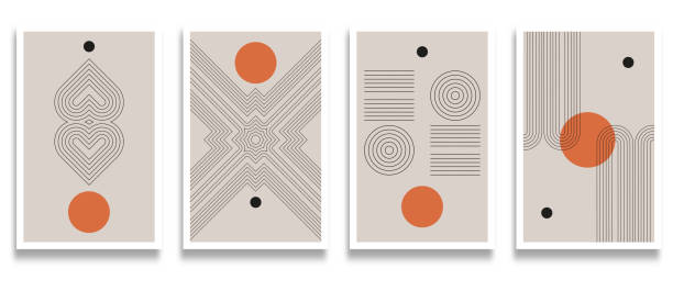Vector Modern Trendy Cards Set Of Line Art Geometric Pattern Minimalism Banners Design Elements Collection,Abstract Background vector art illustration