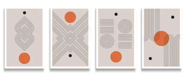 Vector illustration of Vector Modern Trendy Cards Set Of Line Art Geometric Pattern Minimalism Banners Design Elements Collection,Abstract Background