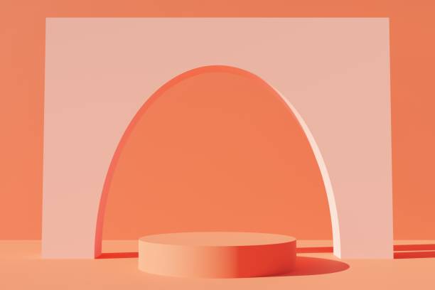 istock Terracotta matte podium with pink arch background 3d illustration 1386720447