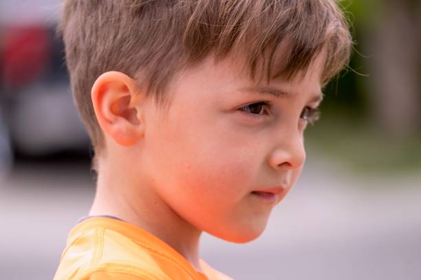 Cute blond toddler boy portrait