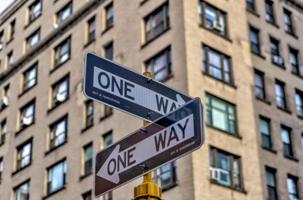 istock One way street signs at an intersection in Manhattan 1386729361