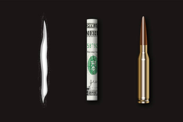 ilustraciones, imágenes clip art, dibujos animados e iconos de stock de cocaína, dólar rodado y bala, concepto de guerra narcos, ilustración vectorial - roll of arms