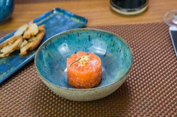 istock Salmon tartar delight in a beautiful decorated plate 1386733206