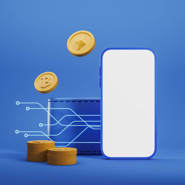 istock Phone app and wallet with coins and net, mock up screen 1386738860