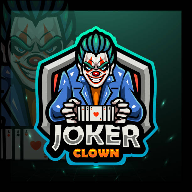 joker clown maskottchen. sportemblem design - jester circus gambling bizarre stock-grafiken, -clipart, -cartoons und -symbole