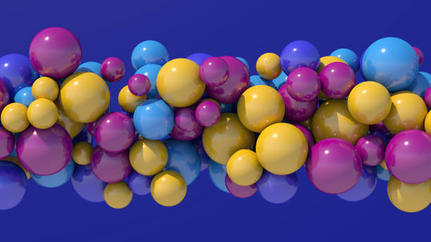 istock Group of bright colorful balls, blue background. Abstract illustration, 3d render. 1386739045