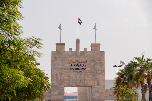 DUBAI; UNITED ARAB EMIRATES - November 05; 2021: Entrance to the Riverland in Dubai Parks And Resorts