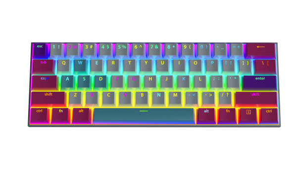 istock Gaming keyboard with RGB light, 3d render. Backlit keyboard. Colorful keyboard isolated on a white background. 1386742661