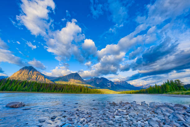 Mountain views along the Athabasca River in Jasper National Park
