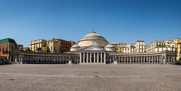 Piazza del Plebiscito is the main square in Naples, Italy. Church San Francesco di Paola on it. stock photo