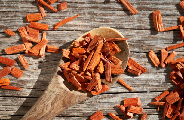 istock Red sandalwood on a wooden spoon on a table 1386756405