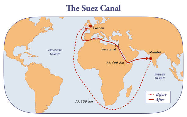 ilustrações de stock, clip art, desenhos animados e ícones de the impact of suez canal - naval ship