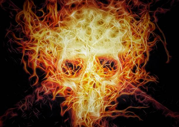 Illustration of a burning flame skull