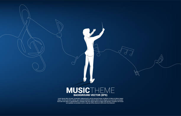 ilustraciones, imágenes clip art, dibujos animados e iconos de stock de conductor vectorial con melodía musical nota de baile flujo de una sola línea. fondo conceptual para canción y tema de concierto. - lead sheet