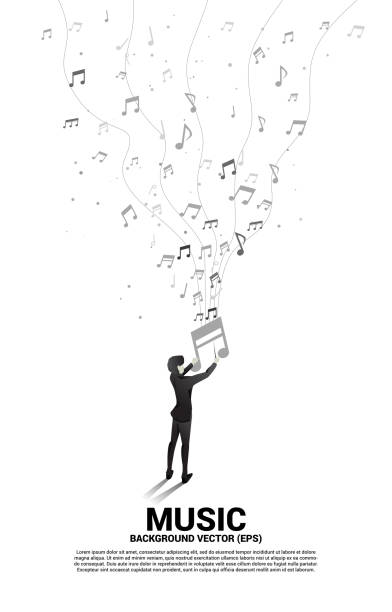 ilustraciones, imágenes clip art, dibujos animados e iconos de stock de director vectorial con melodía musical nota de baile flow. fondo conceptual para concierto de música clásica y recreación. - lead sheet