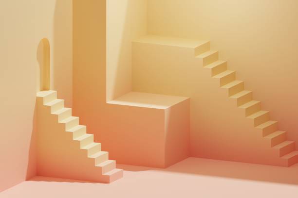 istock Minimalistic abstract staircase and cube podium beige gradient background 3d illustration 1386776831