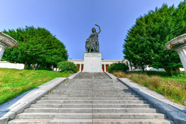 Bavaria Statue and Ruhmeshalle (Hall of Fame) in Munich, Germany, Theresienwiese. The statue was built in 1850.
