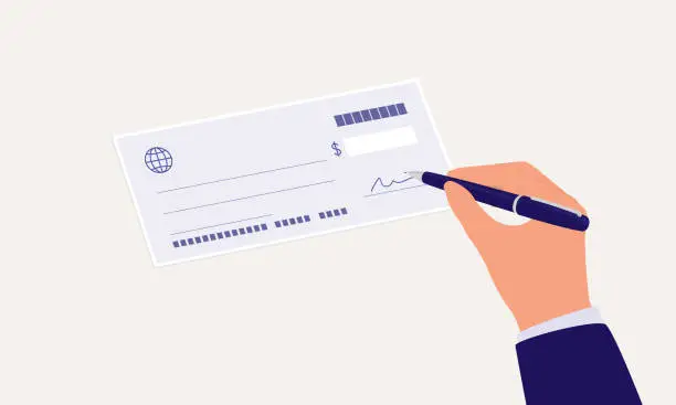 Vector illustration of A Businessman Signing A Cheque.
