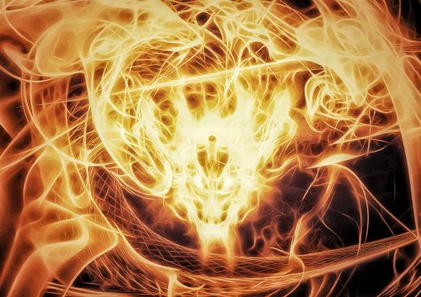 Illustration of a burning fire dragon