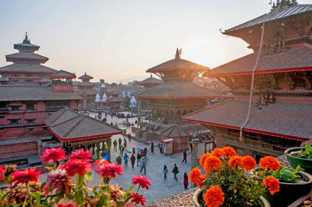 Patan Durbar Square at sunset moment, Kathmandu, Nepal The photo was taken before 2015 Nepal earthquake patan durbar square stock pictures, royalty-free photos & images