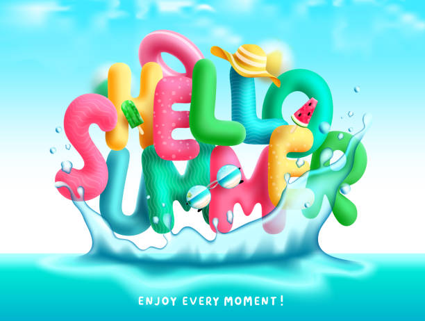 istock Summer vector concept design. Hello summer greeting colorful 3d text in water splash with hat, popsicles and sunglasses elements for enjoy tropical holiday vacation. 1386798283