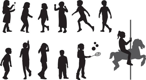 sylwetki dziecięce 4 - child silhouette pre adolescent child youth culture stock illustrations