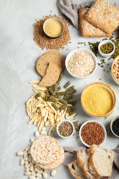 istock Best sources of carbs on light gray background. 1386806950