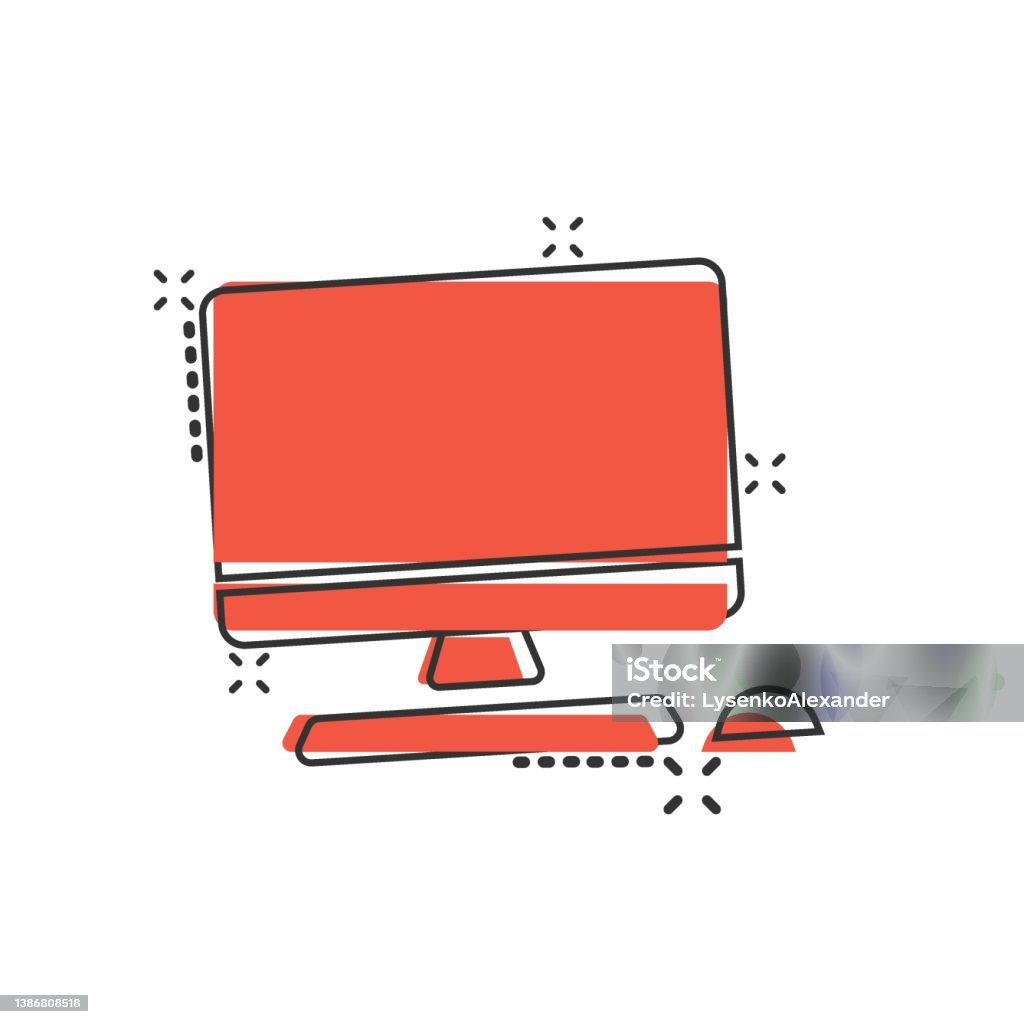 Personal Computer In Comic Style Desktop Pc Cartoon Vector Illustration ...