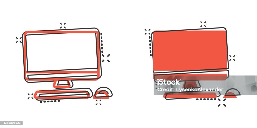Bild Comic Computer Personal Computer In Comic Style Desktop Pc Cartoon Vector Illustration ...
