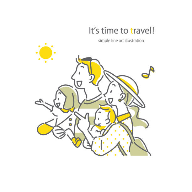 ilustraciones, imágenes clip art, dibujos animados e iconos de stock de familia disfrutando de viajar juntos - viajes familiares