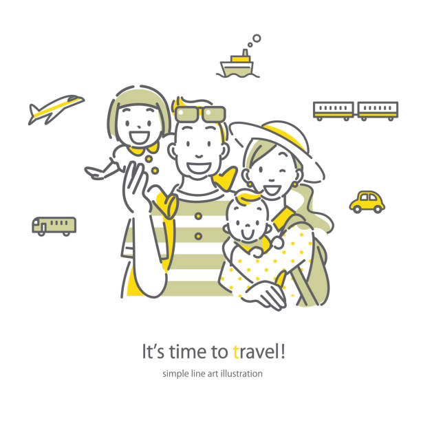 ilustraciones, imágenes clip art, dibujos animados e iconos de stock de familia disfrutando de viajar juntos - viajes familiares