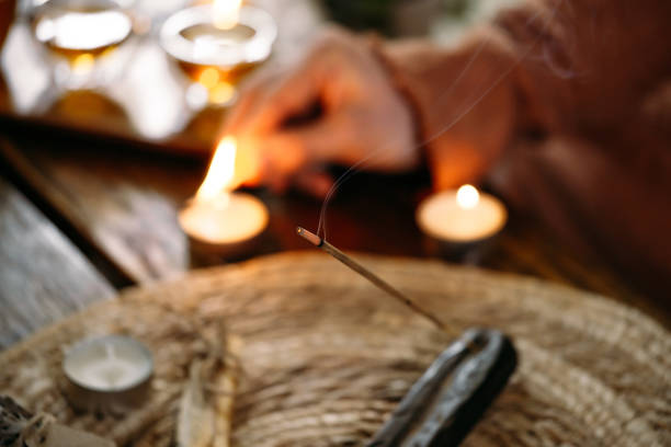 istock Burning aroma stick incense with spoke for aromatherapy meitation 1386814370