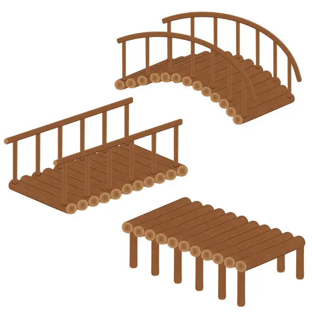 Vector illustration of Wooden bridges made of logs, color isolated vector illustration cartoon