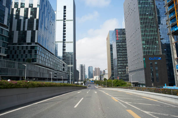 empty streets of shenzhen, china, on march 17, 2022, during citywise covid-19 lockdown stock photo
