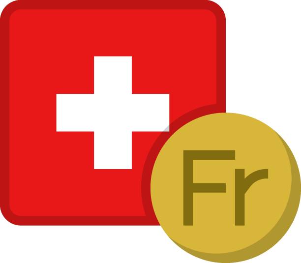 illustrations, cliparts, dessins animés et icônes de monnaie en francs suisses et icône plate du drapeau - swiss currency franc sign switzerland currency