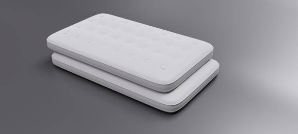 istock Bed mattress two single white color isolated on gray, view from above. Comfort sleep. 3d render 1386819137