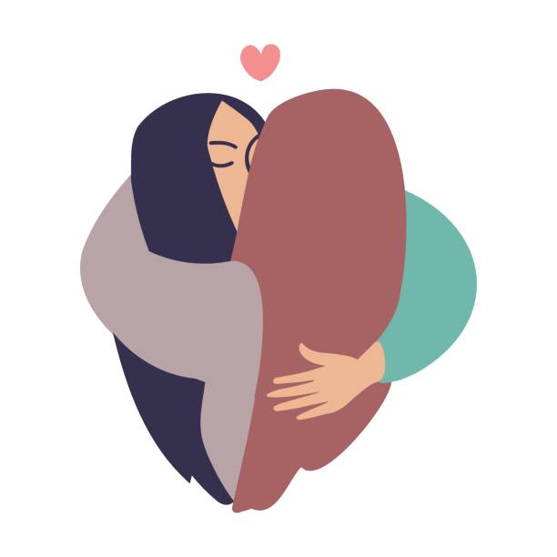 bildbanksillustrationer, clip art samt tecknat material och ikoner med two girls hugging or kissing. sisters, friends, mother and daughter. - läppstiftskyss illustrationer