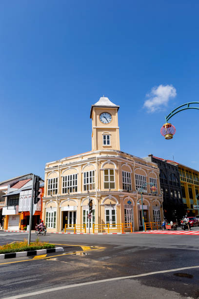 istock Clock tower from across street in Phuket old town 1386819342