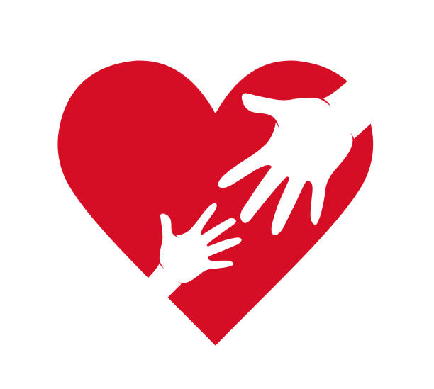 illustrazioni stock, clip art, cartoni animati e icone di tendenza di due mani sul cuore, icona della carità, organizzazione di volontari, comunità familiare - mano tesa
