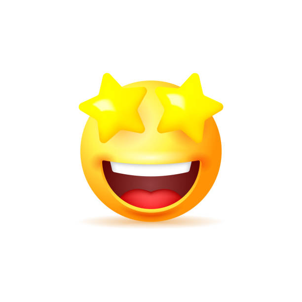 istock Smiling yellow emoji with stars in the eyes isolated on white background. 1386823475