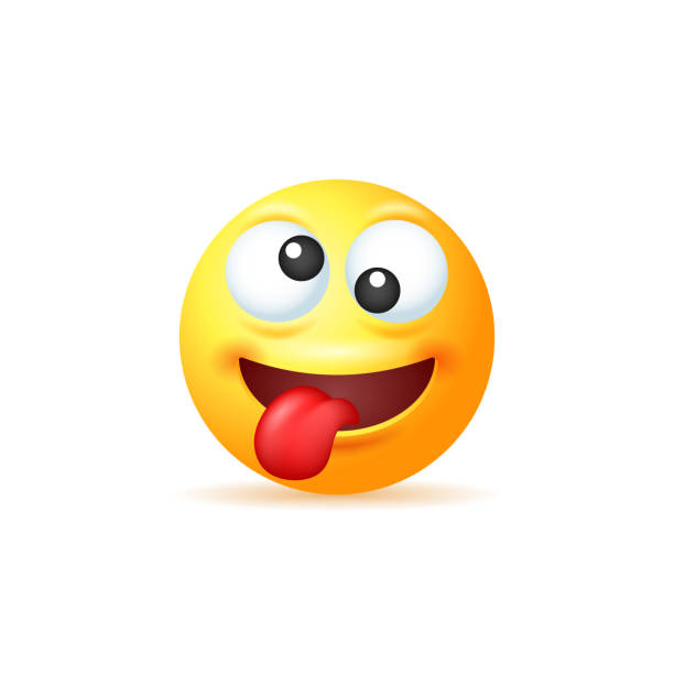 Crazy yellow emoji with tongue hanging out isolated on white background. Crazy yellow emoji with tongue hanging out isolated on white background. Vector 3d illustration. bizarre stock illustrations