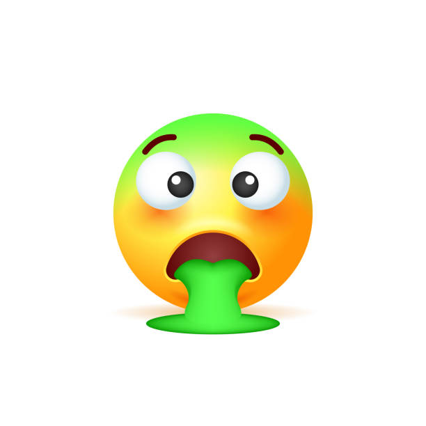 Yellow emoji who is sick isolated on a white background. Yellow emoji who is sick isolated on a white background. Vector 3d illustration. puke green color stock illustrations