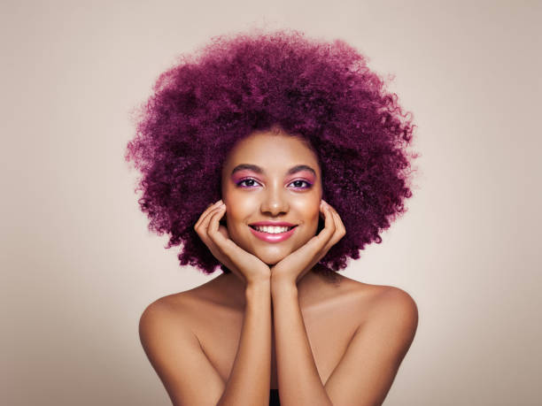 Beauty portrait of African American girl with afro hair stock photo