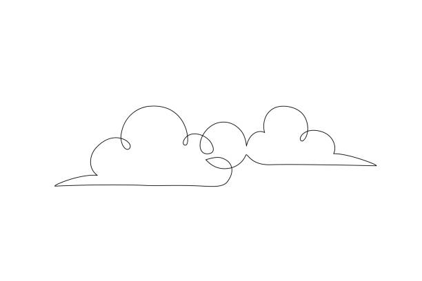 Abstract sun and clouds continuous line art drawing Abstract sun and clouds continuous line art drawing. Cloudy weather concept. The sun behind clouds in the sky in minimalist black linear design isolated on white background. Vector illustration cloud outline background stock illustrations