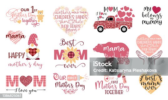 istock Mother s Day Vector Set, mothers day quote bundle 1386825061