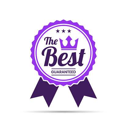 Purple trendy badge (The Best, Guaranteed) with shadow, isolated on a white background. Elements for your design, with space for your text. Vector Illustration (EPS10, well layered and grouped). Easy to edit, manipulate, resize or colorize.